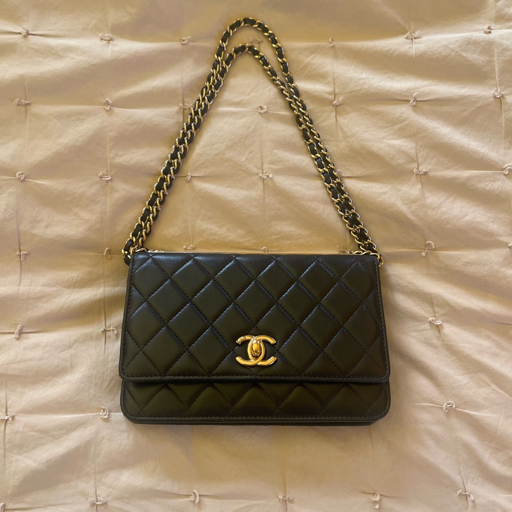 Chanel lamb skin quilted wallet on chain